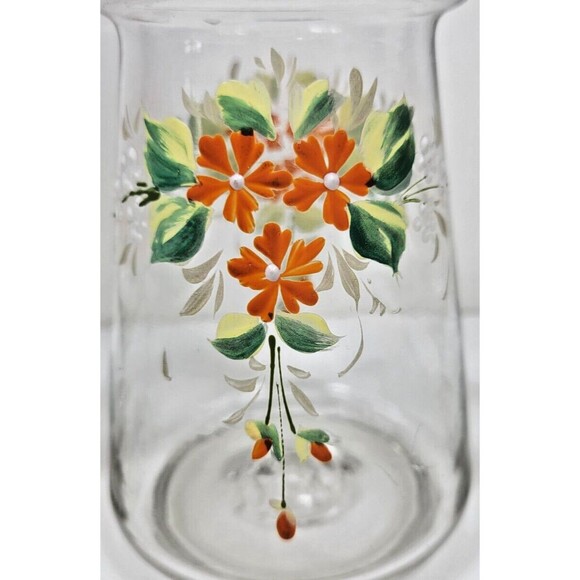 Glass Decanter with 3 Cordial Glasses Hand Painted Vtg Floral Holiday Barware - Picture 3 of 8